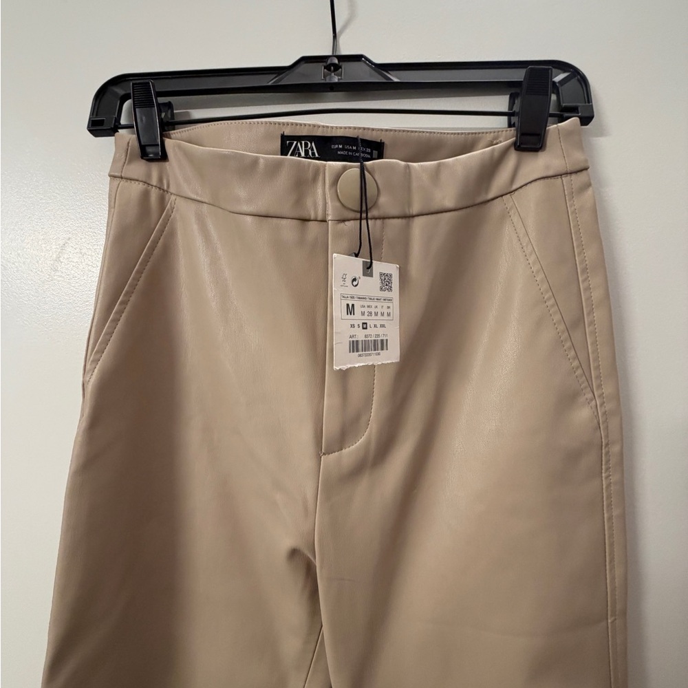 Zara Cream Faux Leather Pants